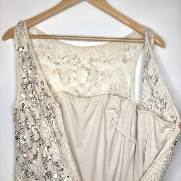 Aidan Mattox Silver Cream Sequin and Lace Neutral Mini Cocktail Dress Size 6 - Picture 11 of 15